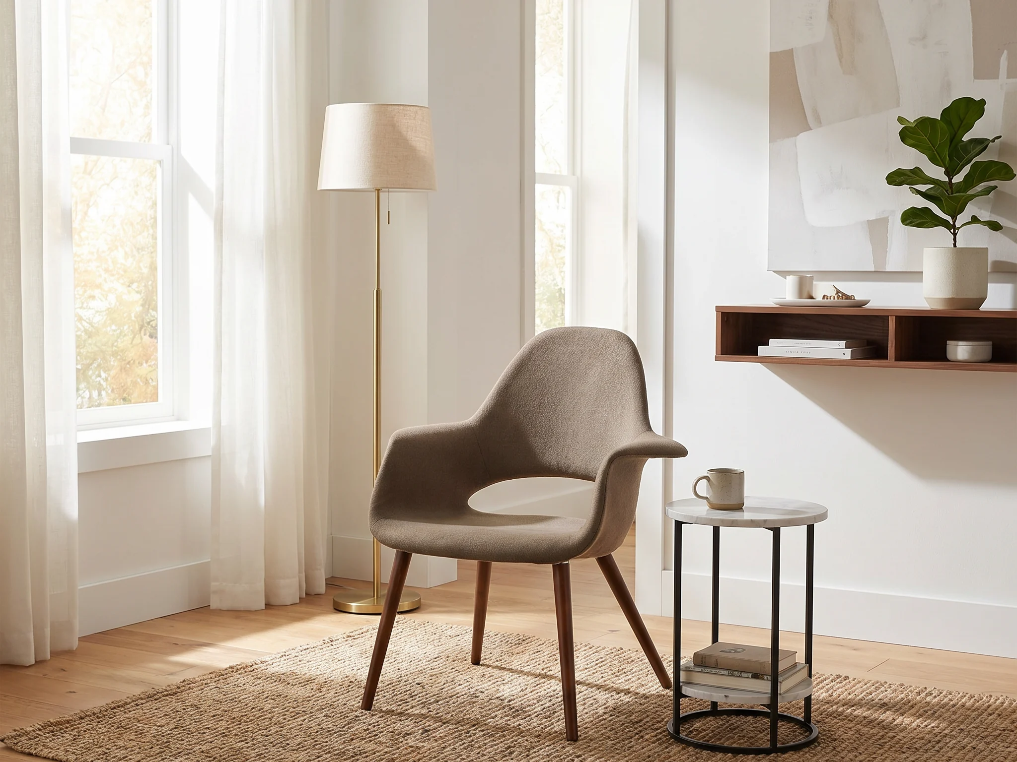 The same armchair staged into a full modern living room