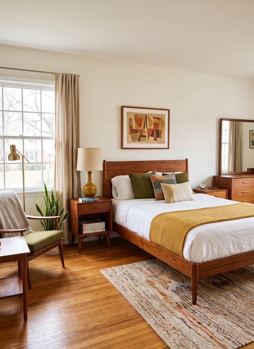 A bedroom in Mid-Century Modern