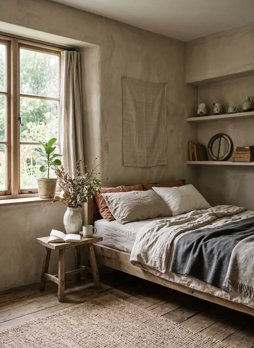 A bedroom in Wabi-Sabi