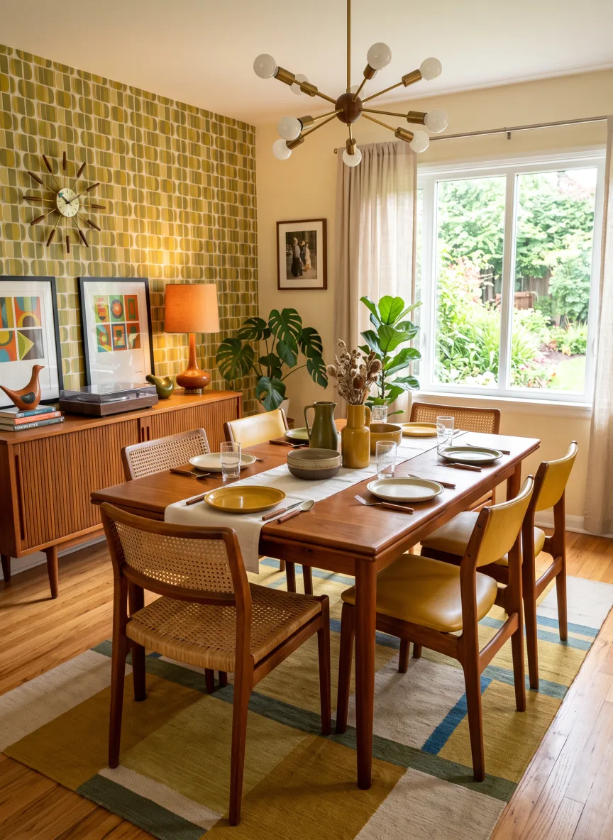A dining room in Mid-Century Modern