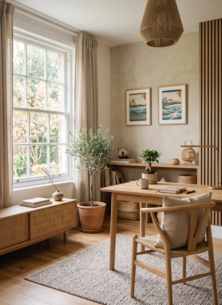 A home office in Japandi