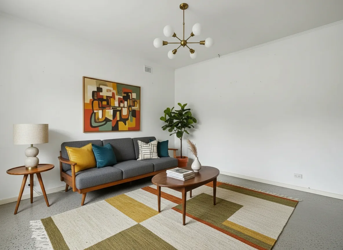 A living room in Mid-Century Modern