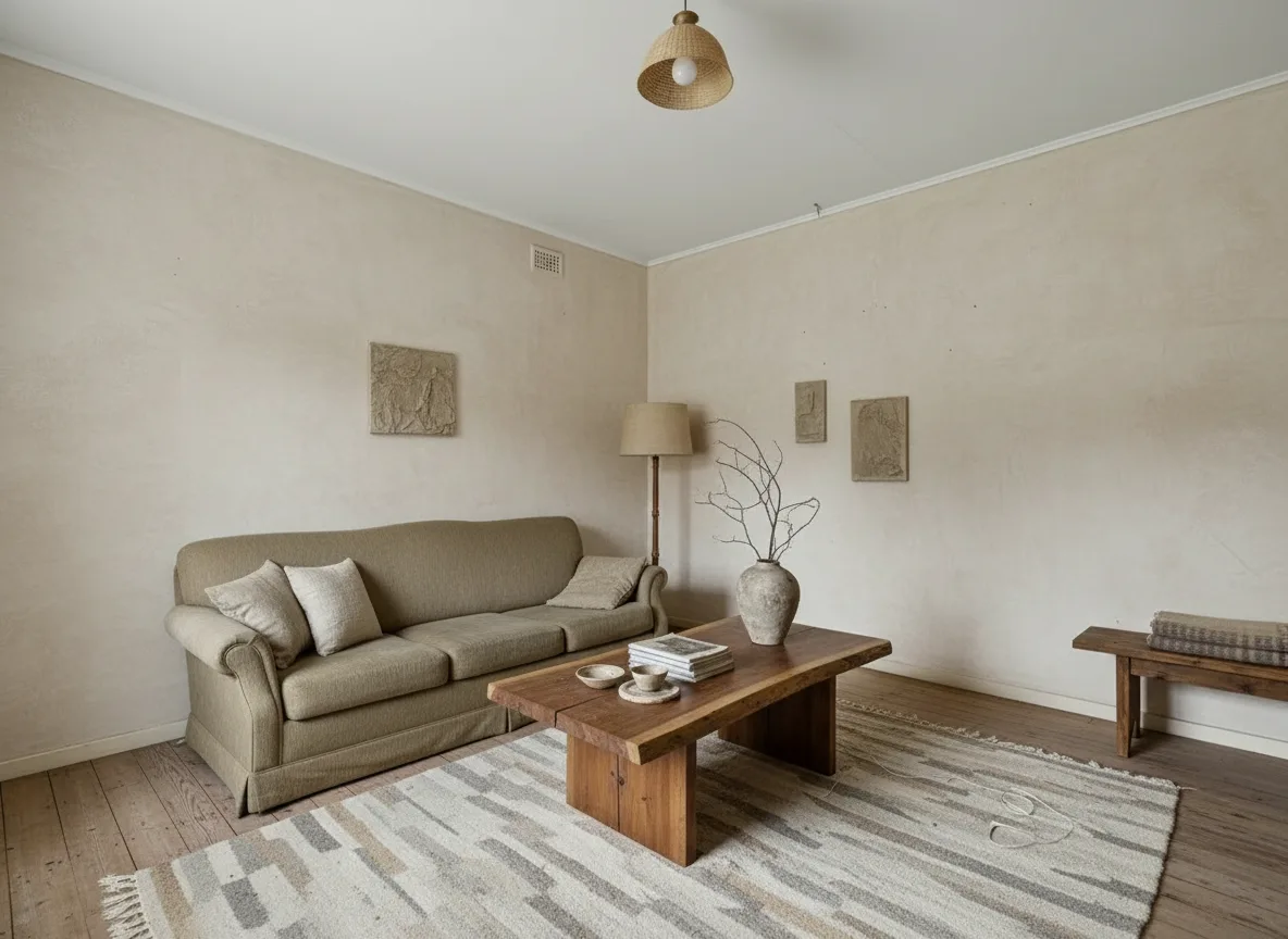 A living room in Wabi-Sabi